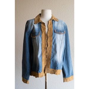VTG Chico Design Jean Jacket W Leather Trim